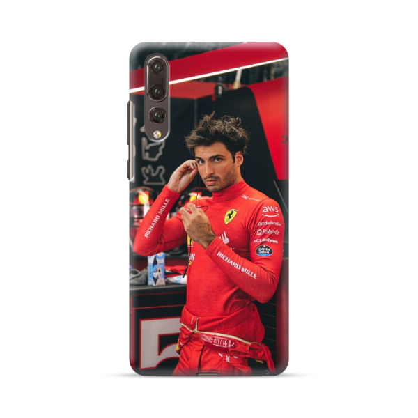 Protection Téléphone Huawei Carlos Sainz en Tenue de Course Ferrari