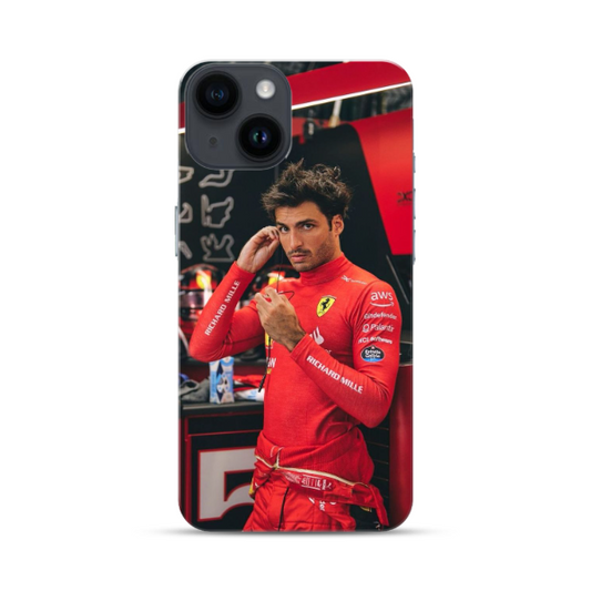 Protection Téléphone iPhone Carlos Sainz en Tenue de Course Ferrari